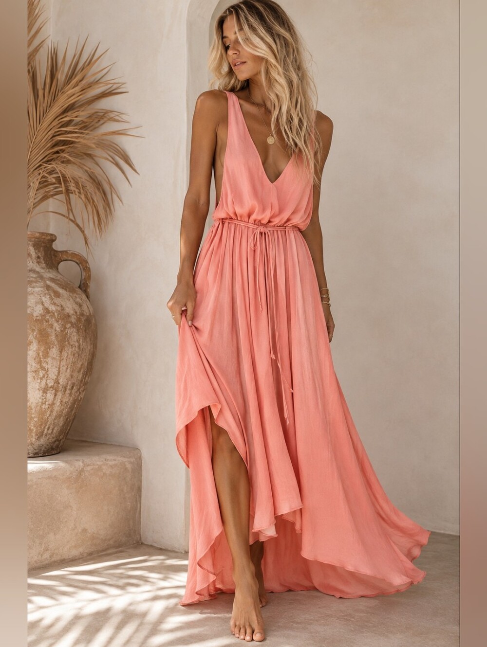 Free People Simply Cinched Coral Hi Low Maxi Dress XS NWOT
